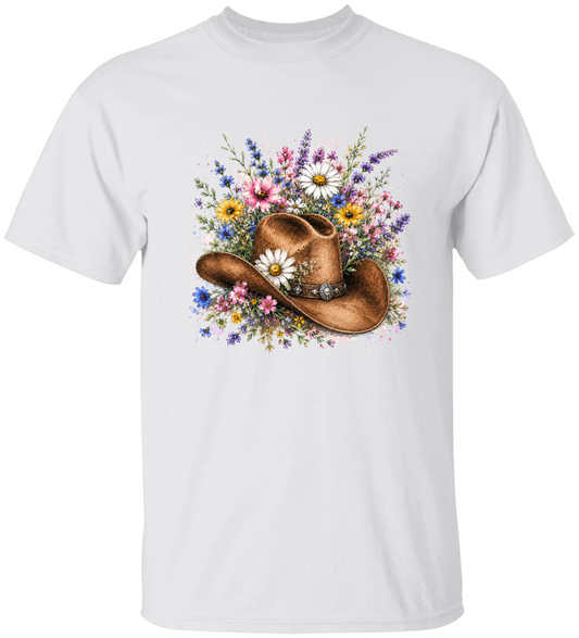 Brown Cowboy Hat & Wildflowers Shirt | Western Floral Graphic Tee | Rustic Cowgirl T-Shirt | Country Western Shirt | Vintage Cowboy Hat Tee | Wildflower Lover Gift