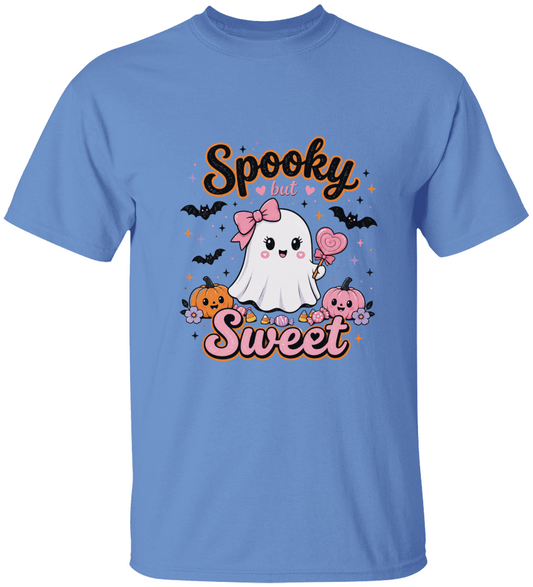 Spooky but Sweet Cute Ghost Halloween T-Shirt | Kawaii Ghost Shirt | Pink Bow Pumpkin Graphic | Fall Graphic Tee