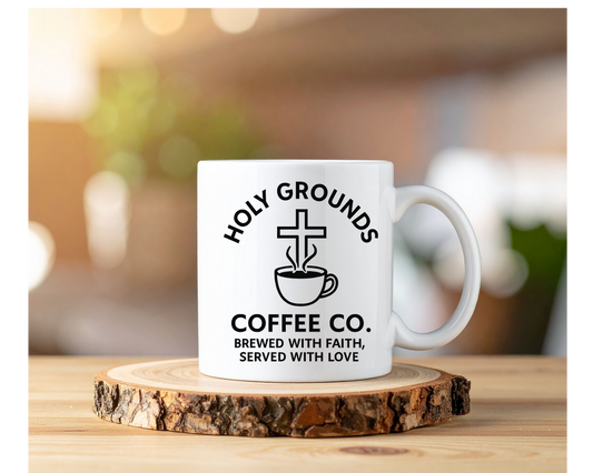 Holey Grounds Coffee Cup – 15oz Funny Christian Mug | Faith & Humor Gift for Coffee Lovers | Religious Caffeine Cup