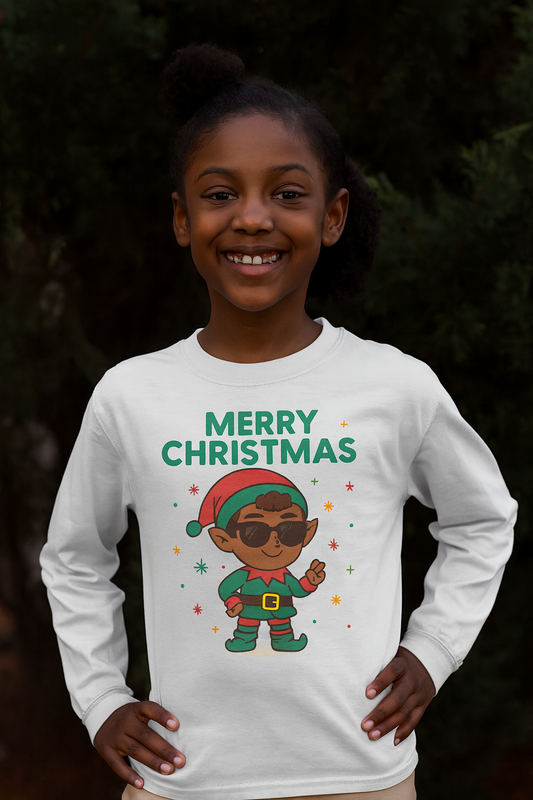 Festive Elf Christmas Long Sleeve Shirt – Youth Holiday Apparel Youth LS T-Shirt