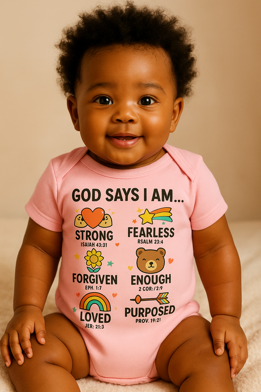 God Says I Am Baby T-Shirt – Inspirational Bible Verse Tee for Boys & Girls Infant Fine Jersey Bodysuit