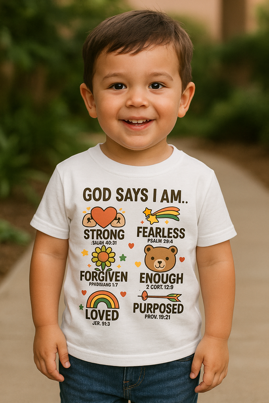 Faith Toddler T-Shirt – God Says I Am Scripture Tee for Boys & Girls Toddler Jersey T-Shirt