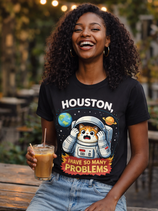 Houston, I Have So Many Problems – Funny Cat Astronaut Graphic Design