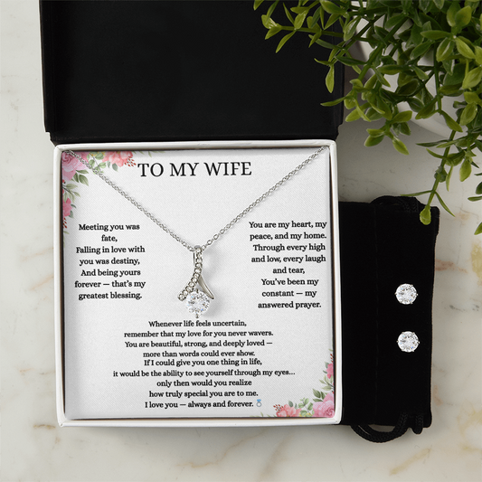 To My Wife – You Are My Heart, My Peace, My Home | Romantic Necklace Gift Box with Love Message Card