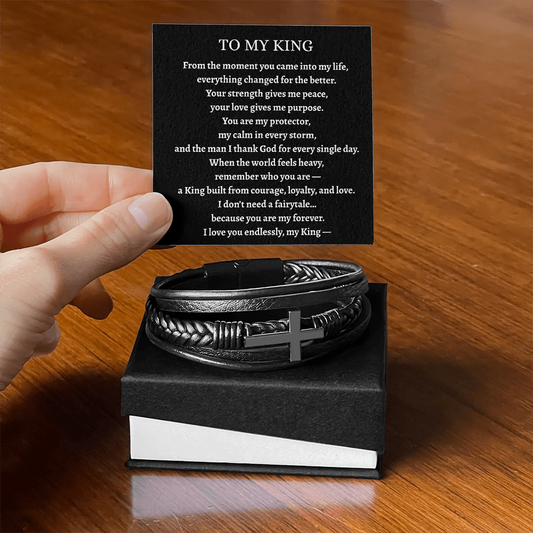 To My King Bracelet | Meaningful Gift for Him from Queen | Romantic Men's Bracelet with Message Card | Anniversary, Birthday, or Valentine's Gift