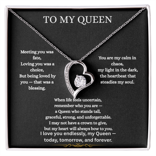 To My Queen – You Are My Forever | Romantic Heart Necklace Gift for Wife or Girlfriend | Message Card Jewelry Box for Her