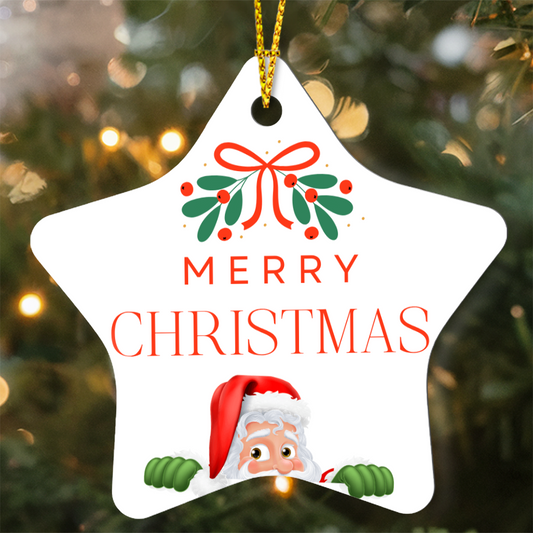 Merry Christmas Star Ornament – Santa Hanging from  Star | Cute Holiday Tree Decoration