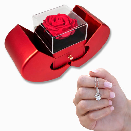 Alluring Beauty Necklace and Red Heart Rose Box gift set