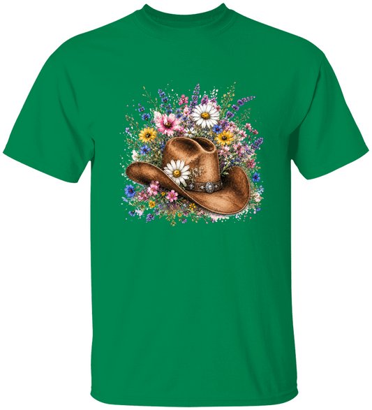 Brown Cowboy Hat & Wildflowers Shirt | Western Floral Graphic Tee | Rustic Cowgirl T-Shirt | Country Western Shirt | Vintage Cowboy Hat Tee | Wildflower Lover Gift